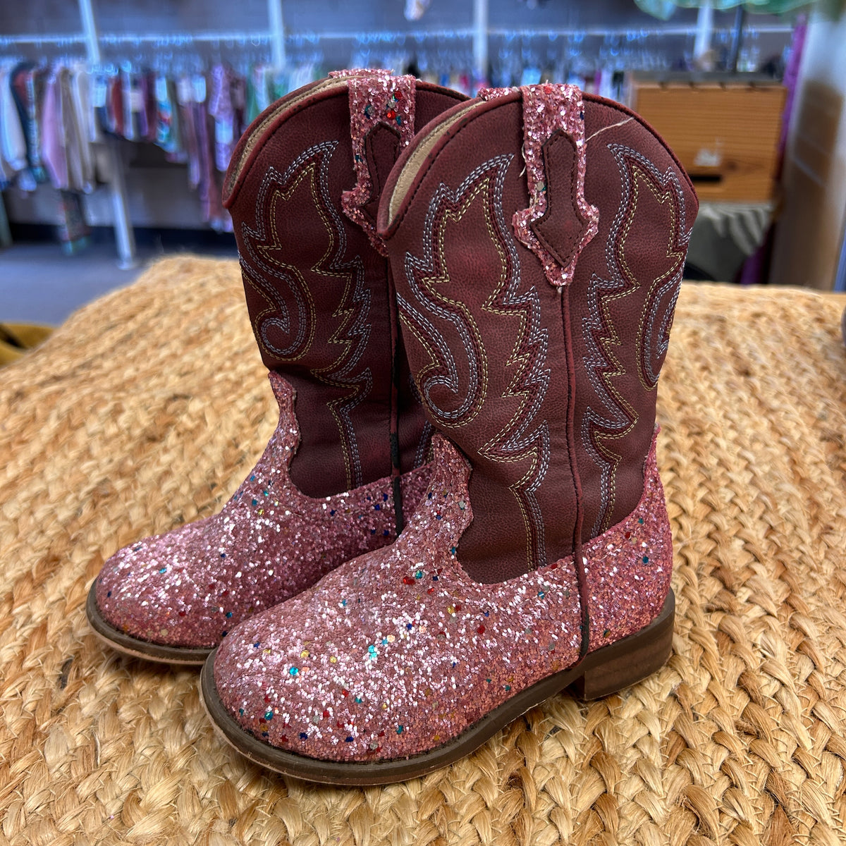 Pink & Maroon Glitter Western Boots