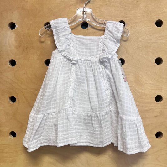 White Textured Grid Lace Detail Dress