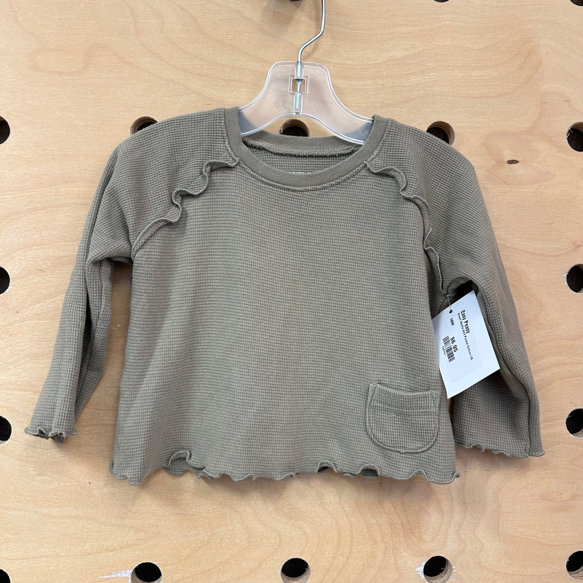 Green Waffle Knit Pocket Cotton LS
