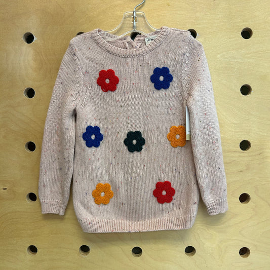 Pink Speckled Crochet Flower Sweater