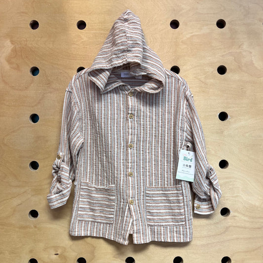 Brown Striped Cotton Linen Blend Button Up Shirt