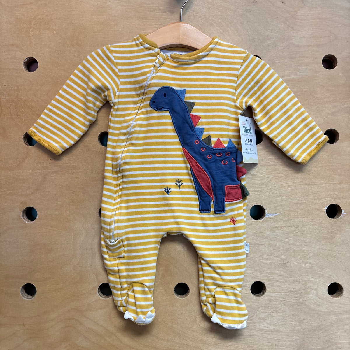 Yellow Striped Organic Dino Footies