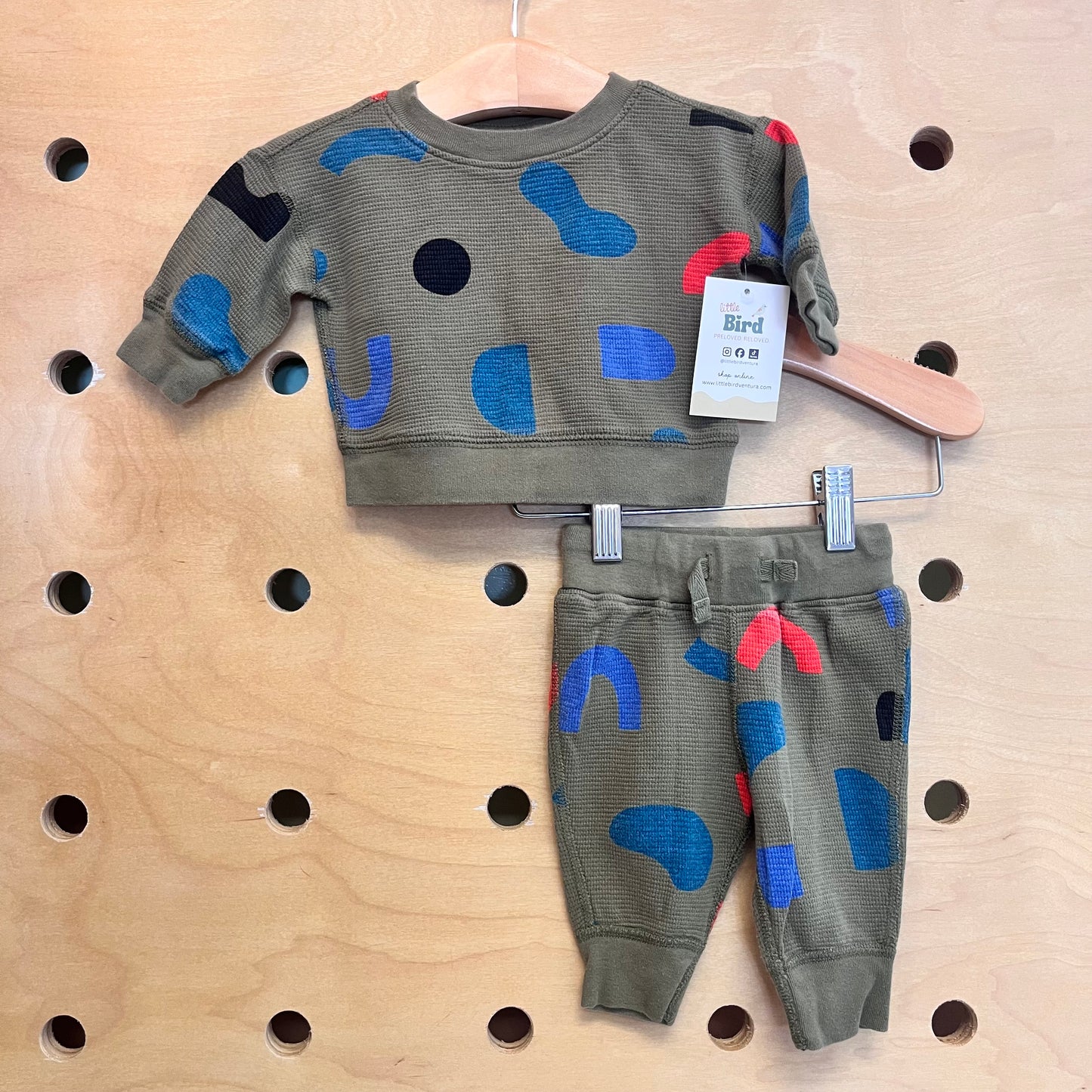 Olive Waffle Knit Shapes Cotton Outfit