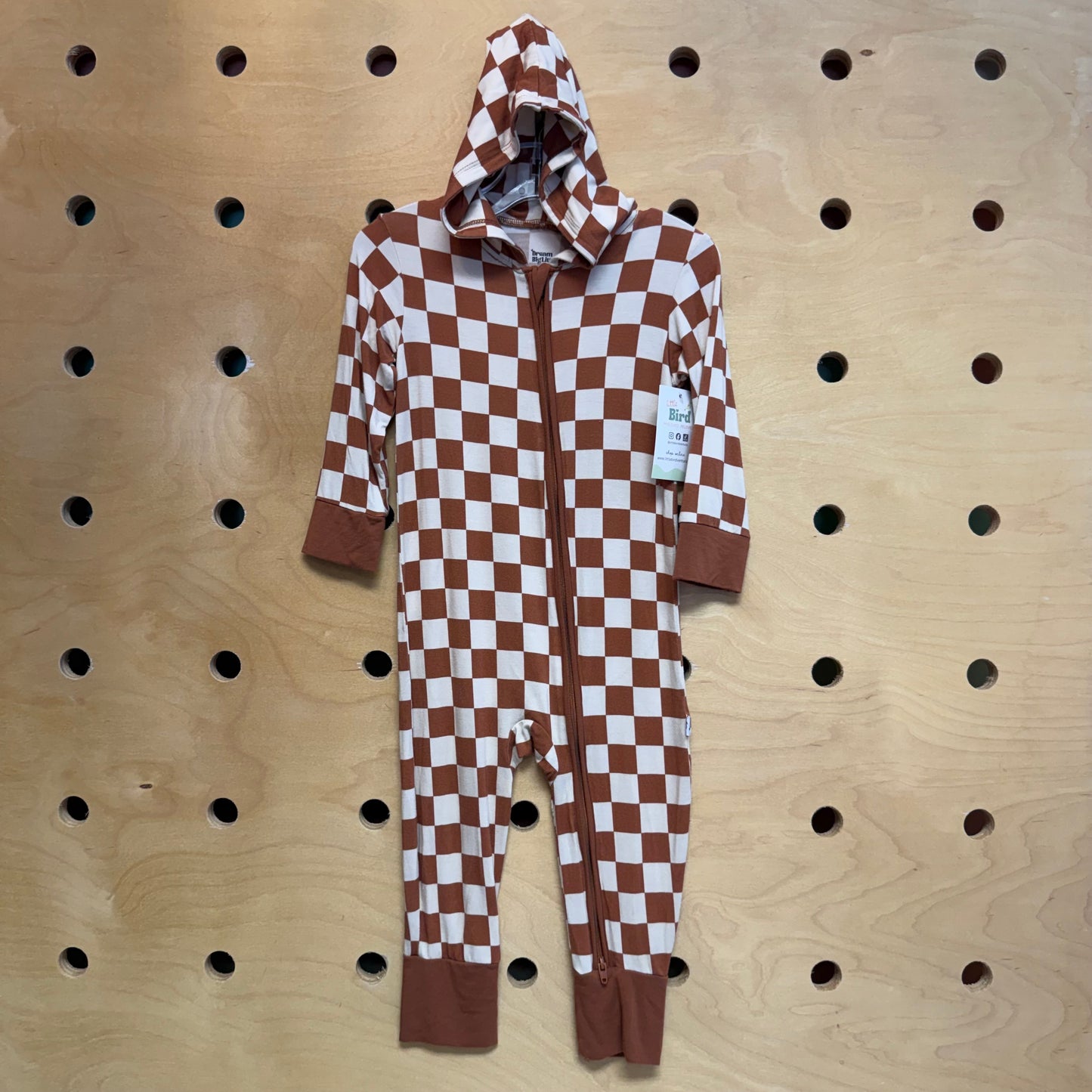 Brown/Cream Checkered Bamboo Romper