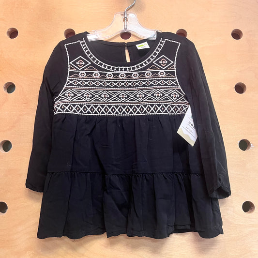 Black Aztec Embroidered Top