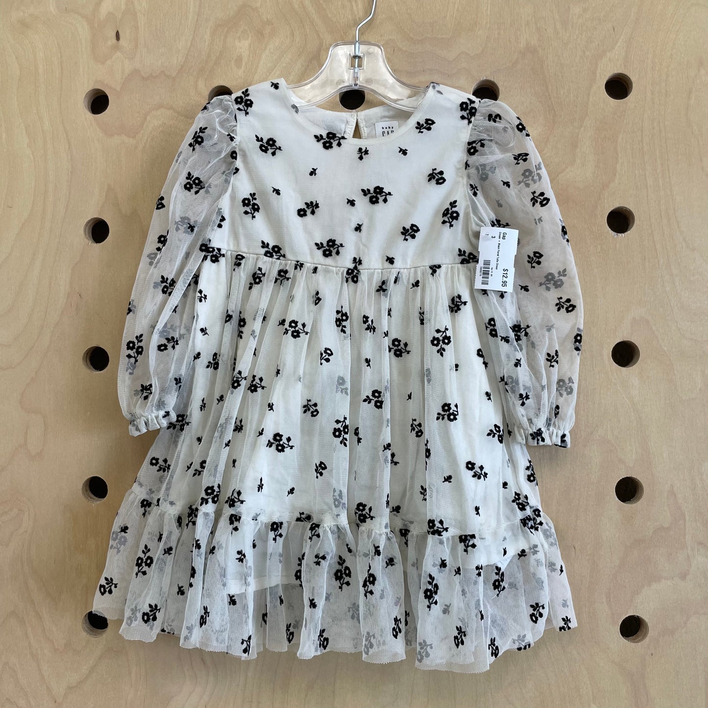 Cream + Black Floral Tulle Dress