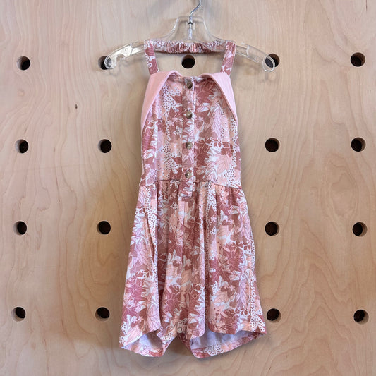 Pink Floral Bamboo Halter Romper