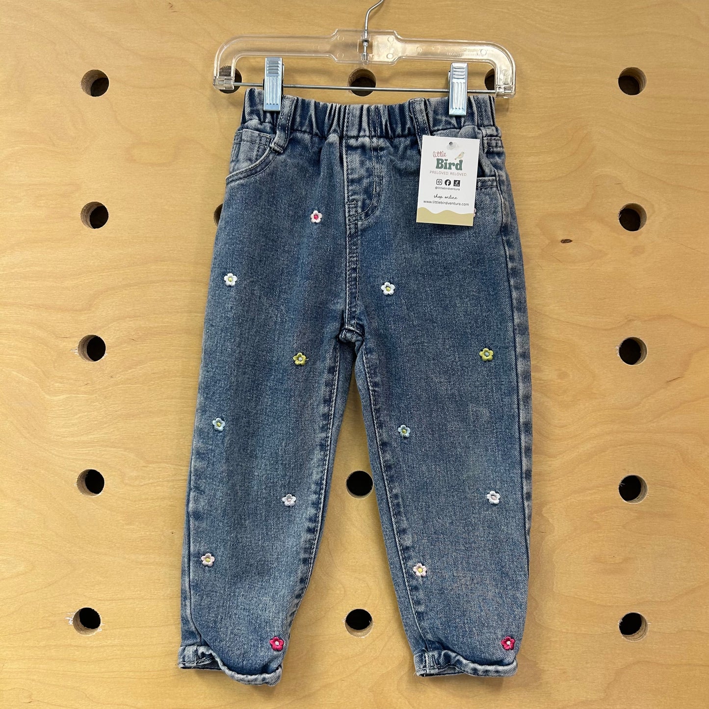 Denim Embroidered Floral Pull On Denim