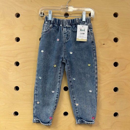 Denim Embroidered Floral Pull On Denim