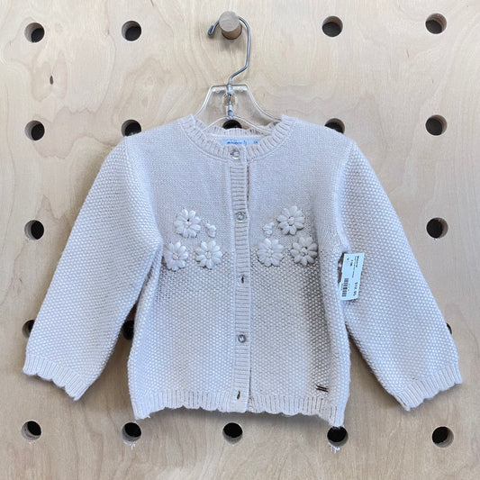 Beige Floral Knit Cardigan