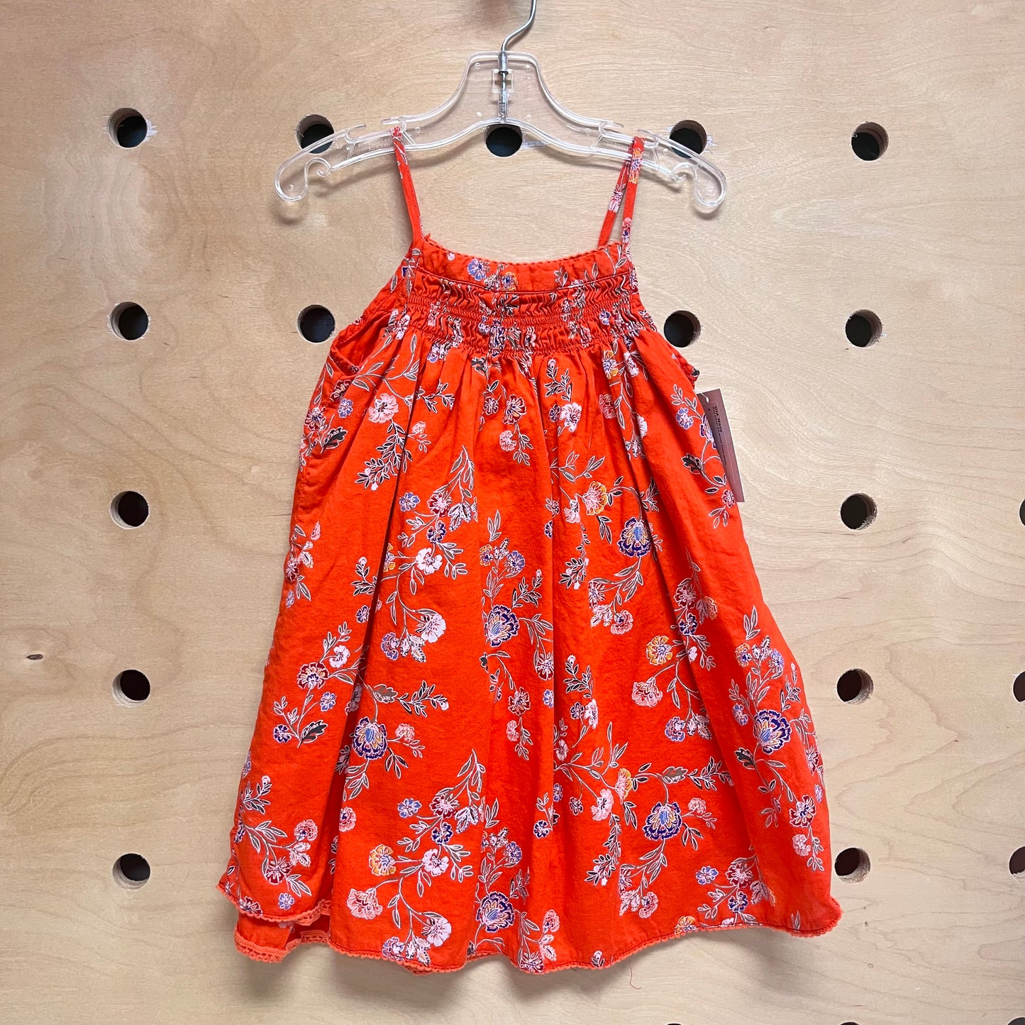 Red Floral Smocked Tank Dress