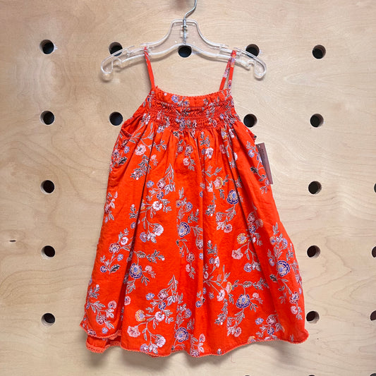 Red Floral Smocked Tank Dress