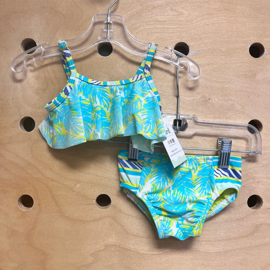 2pc Green/Aqua Leaf Swimsuit