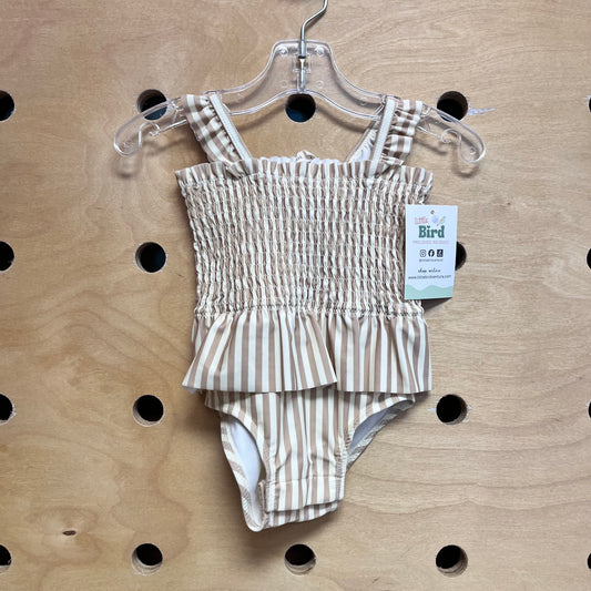 Yellow/Brown Striped Smock Swimsuit