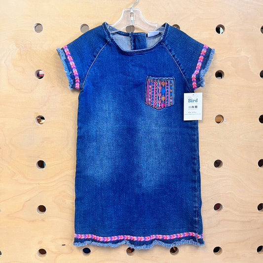 Stretchy Embroidered Aztec Denim Dress