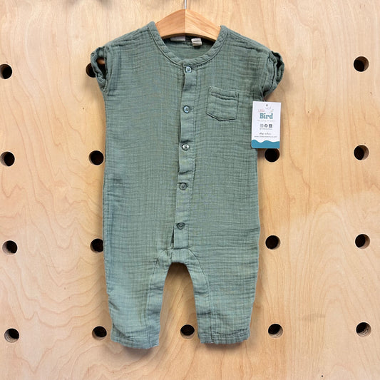 Green Gauze Button/Snap Romper