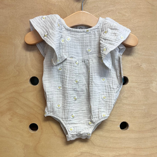 White Embroidered Daisy Gauze Romper