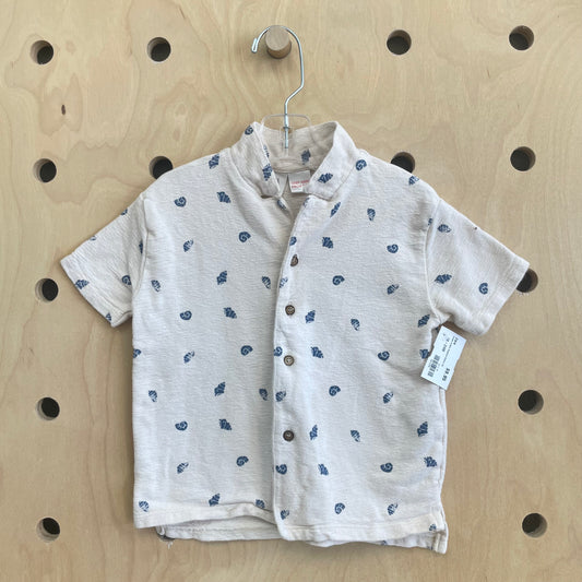 Cream & Blue Seashell Button Up