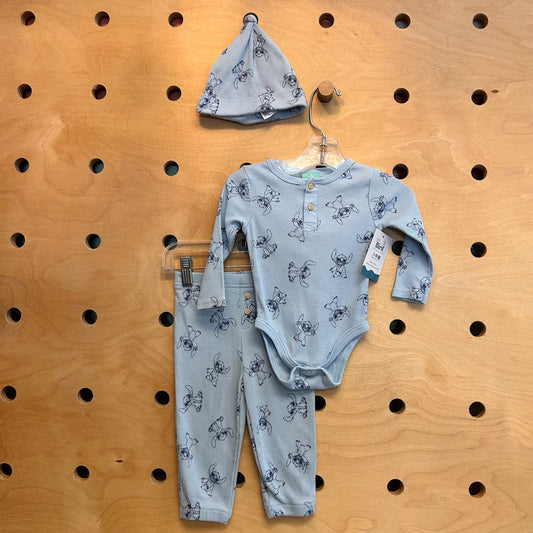3pc Blue Ribbed Stitch Outfit+Hat