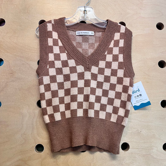Tan/Beige Checkered Sweater Vest