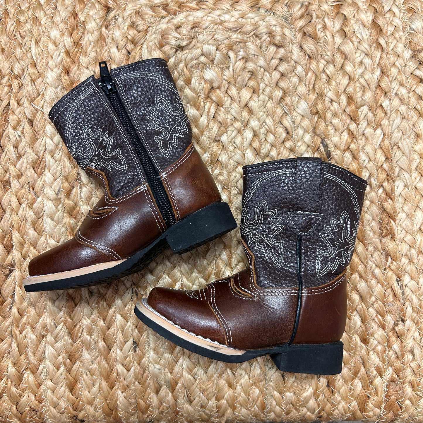 Brown Leather Zipper Cowboy Boots