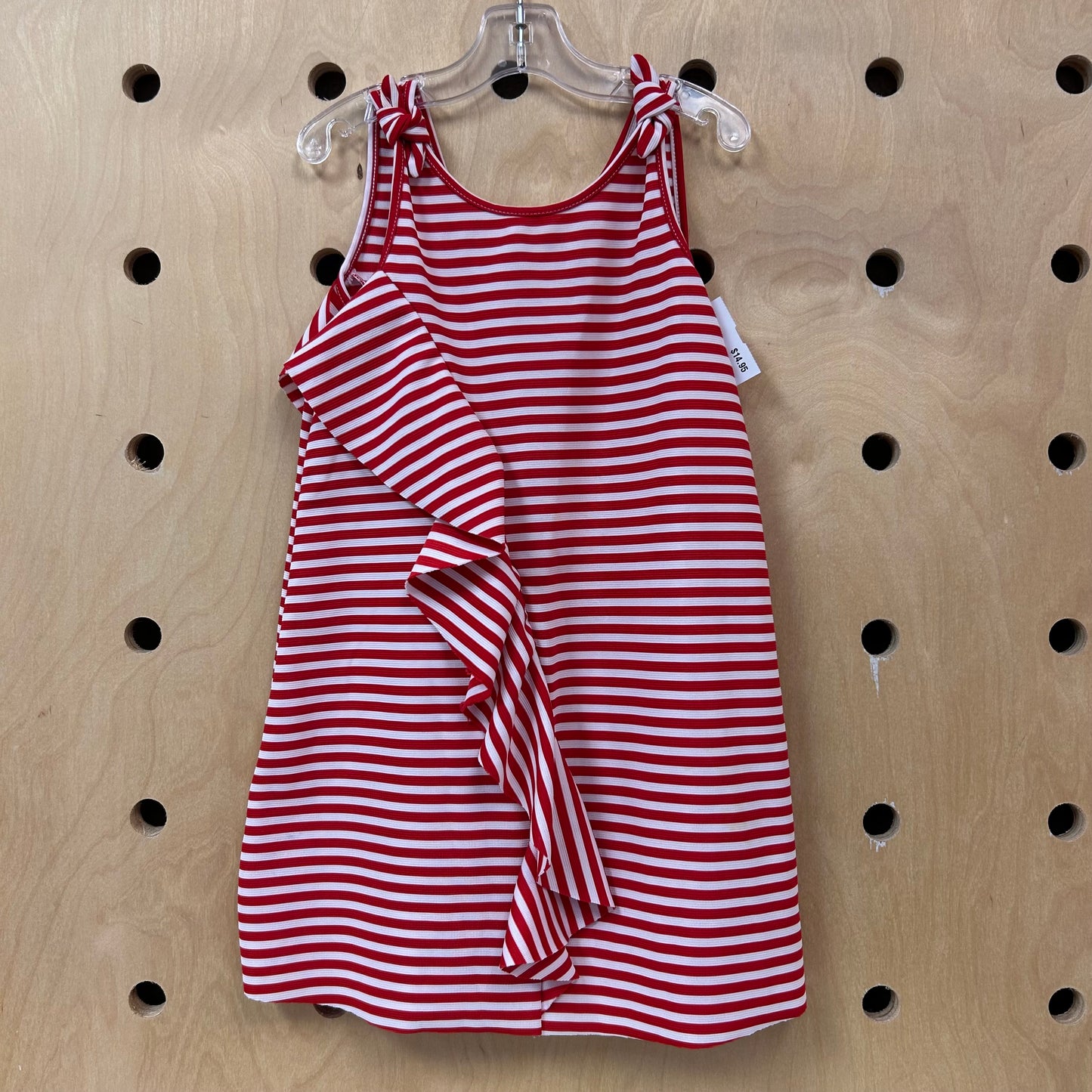 Red + White Striped Ruffle Dress