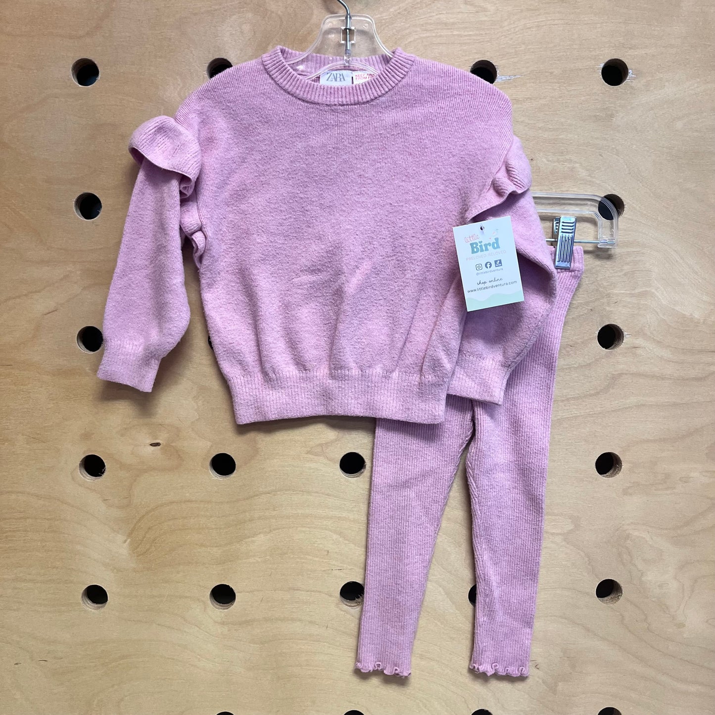 Pink Ribbed Ruffle Sleeve Outfit
