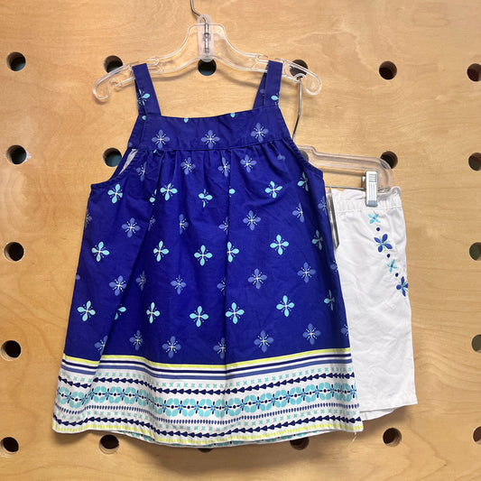 White/Blue Embroidered Floral Outfit