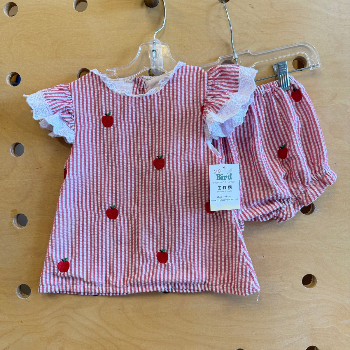 Red/White Striped Seersucker Apples Outfit