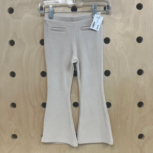 Cream Ribbed Flare Pants
