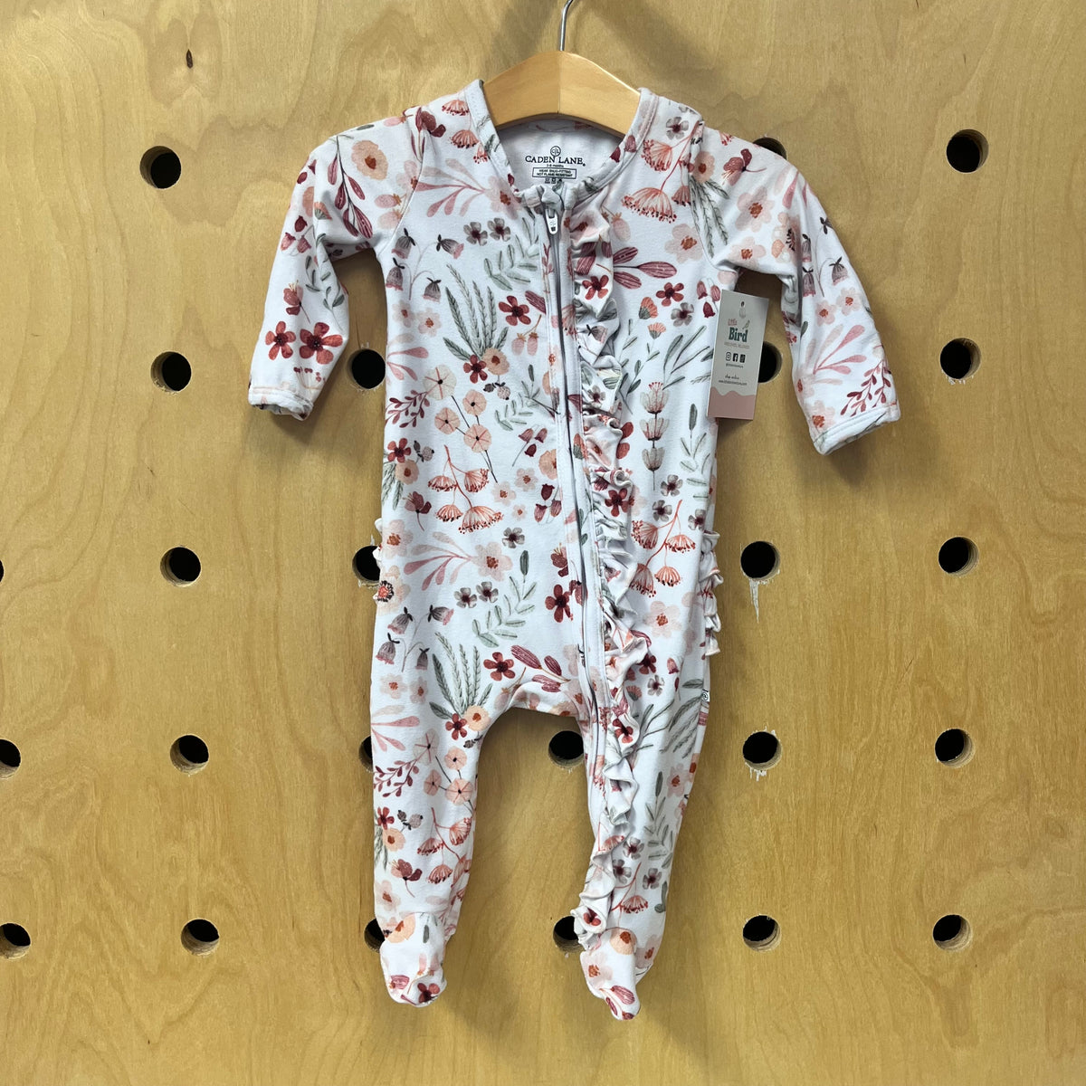 White Floral Ruffle Back Zip Footies