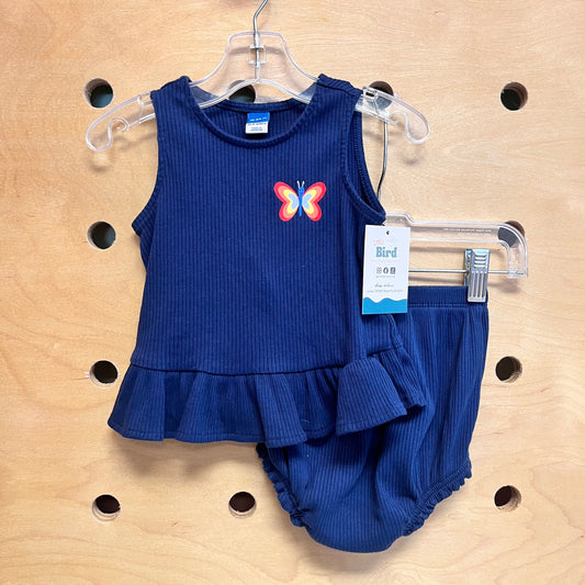 Blue Ribbed Butterfly Outfit