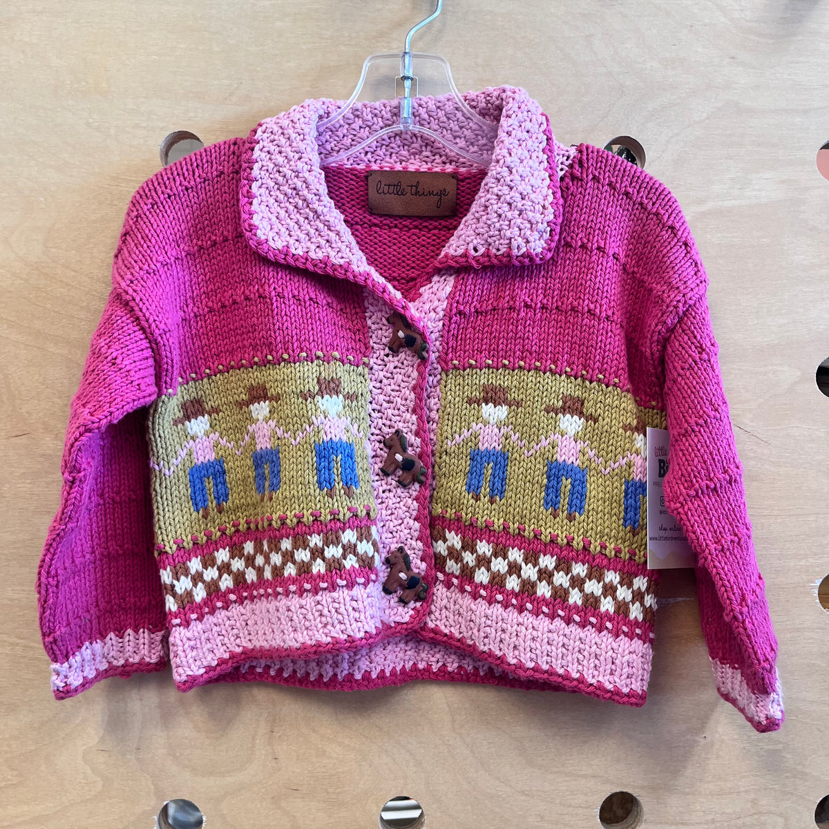 Pink Farmer Horse Button Knit Sweater