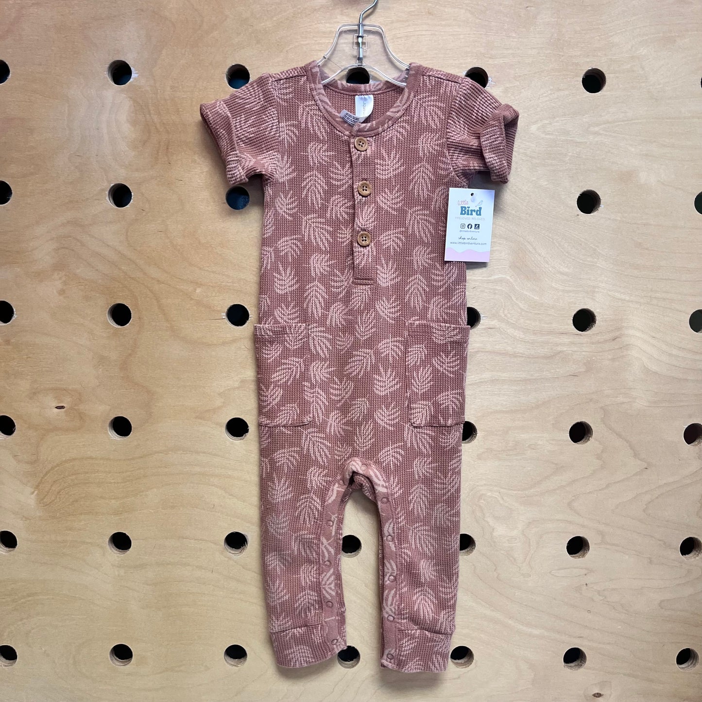 Brown/Peach Leaves Waffle Romper