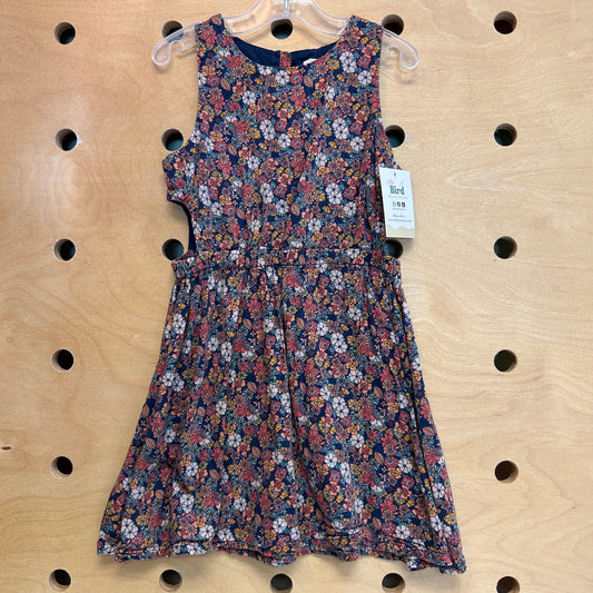 Navy Floral Cutout Sides Dress