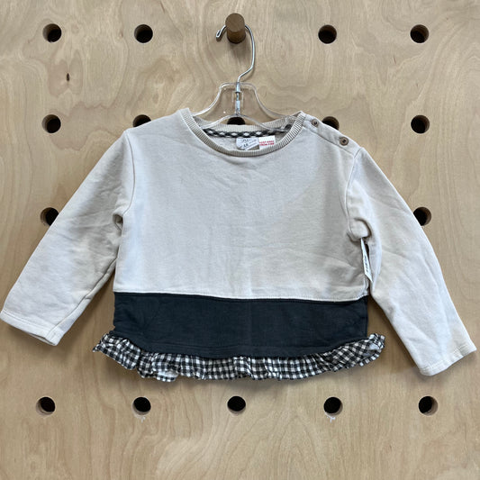 Beige & Grey Plaid Trim Top