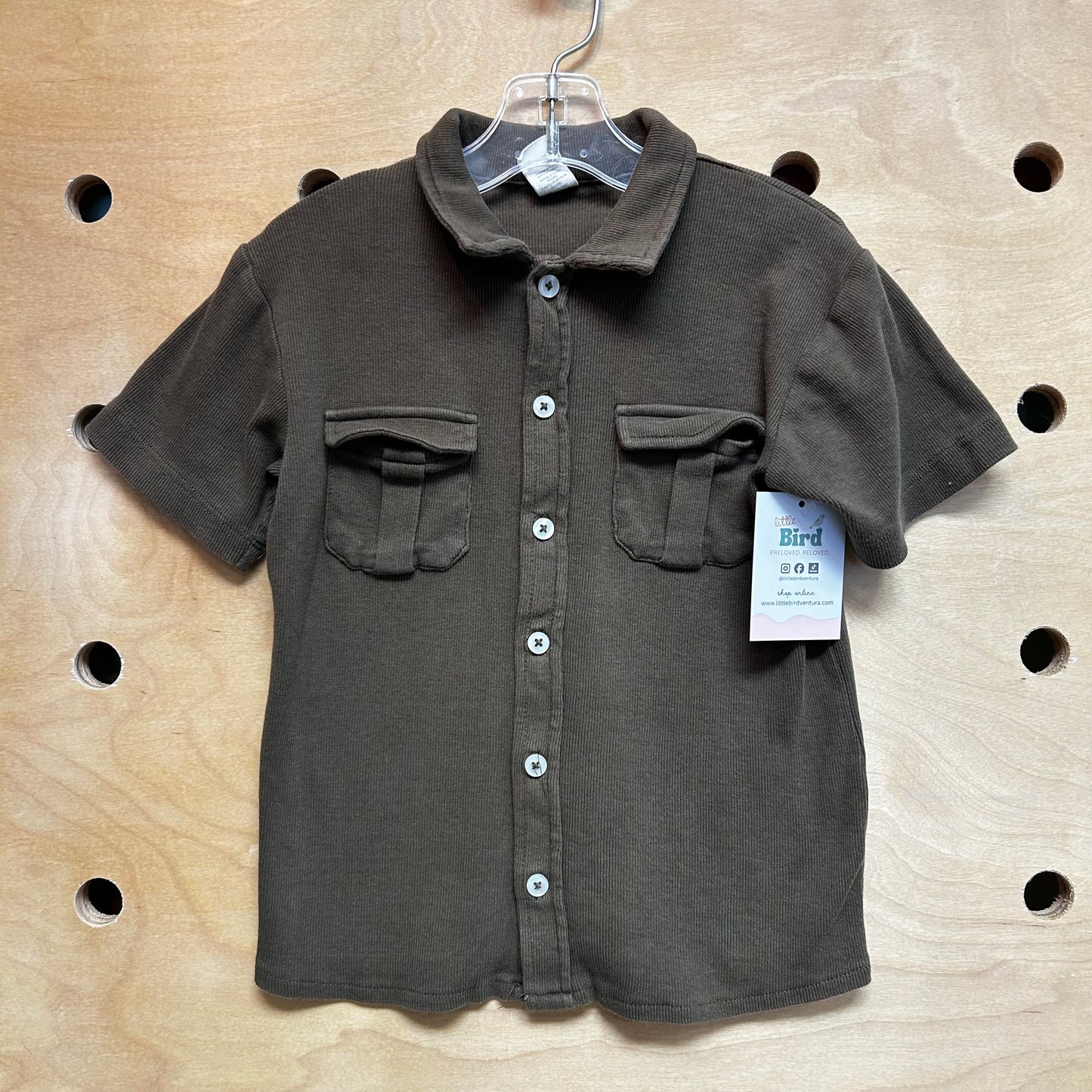 Organic Green Ribbed Button Up