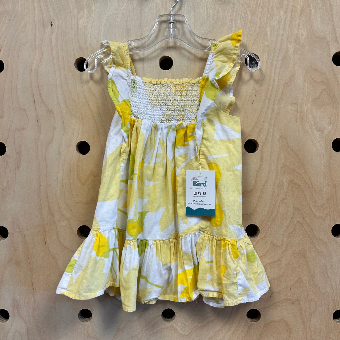 White & Yellow Flowers Smocked Dress
