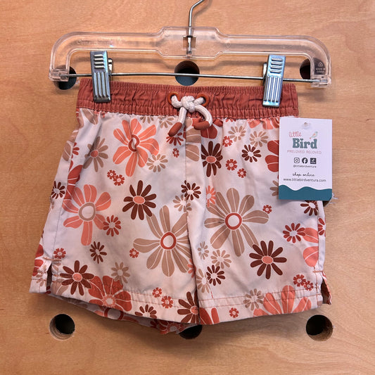 Brown Floral Swim Trunks