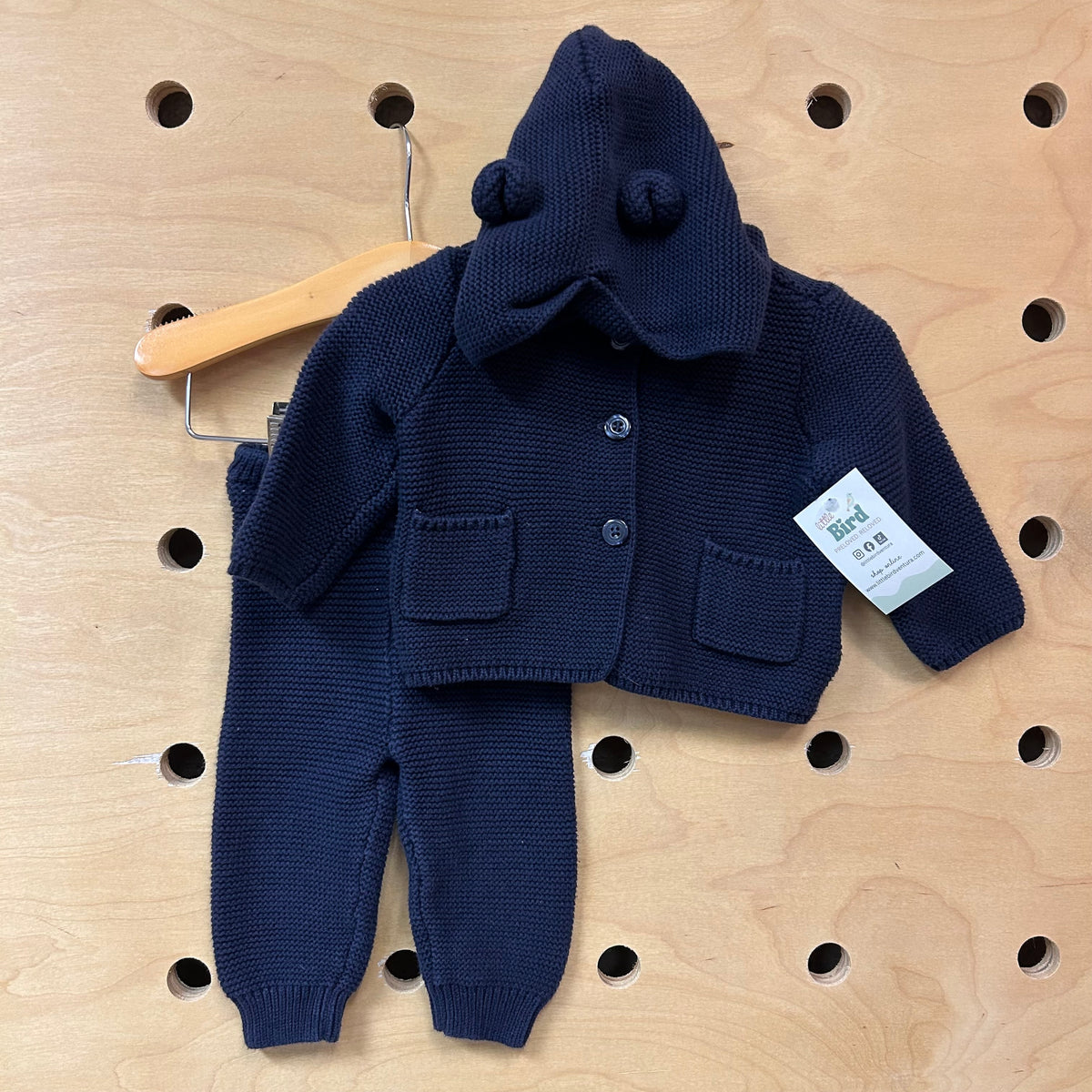 Navy Knit Hooded Button Up Outfit