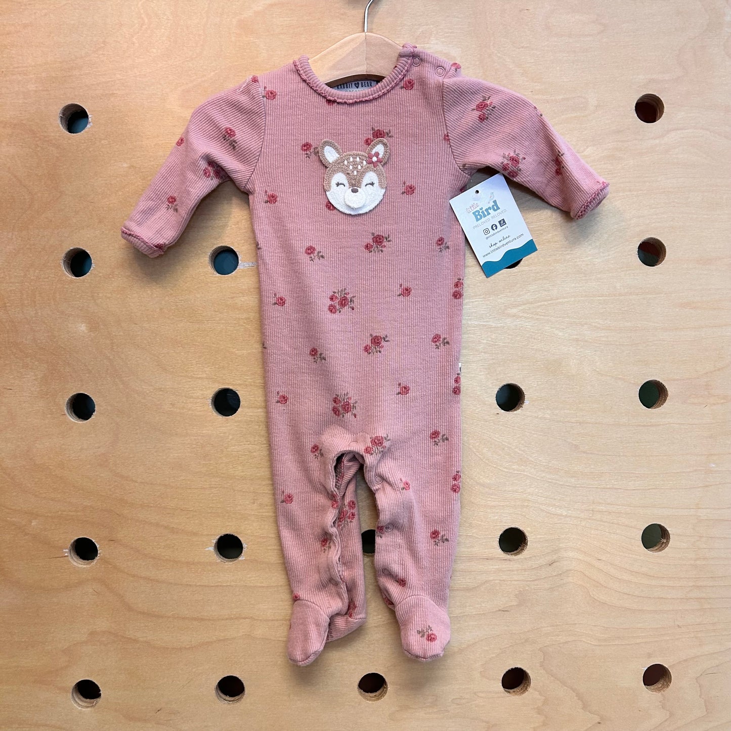 Organic Pink Floral Embroidered Deer Footies