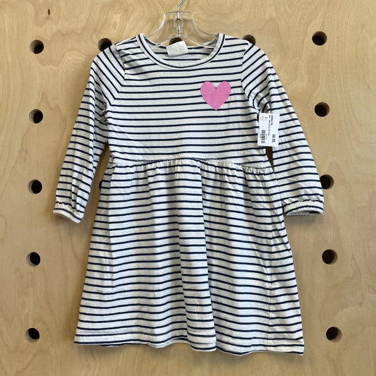 Navy + White Striped Heart Dress