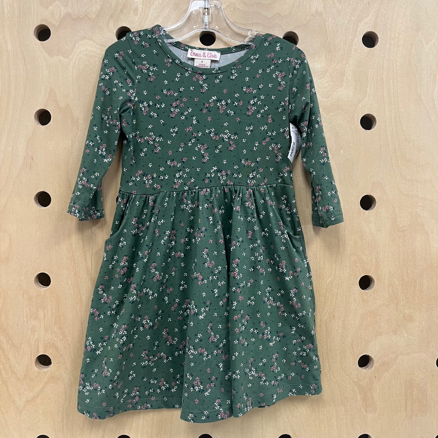 Green Floral LS Dress