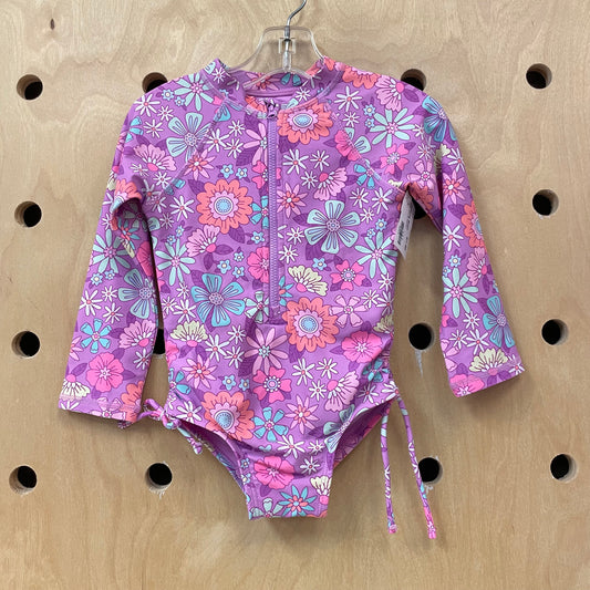 Purple Floral Zip Swimsuit