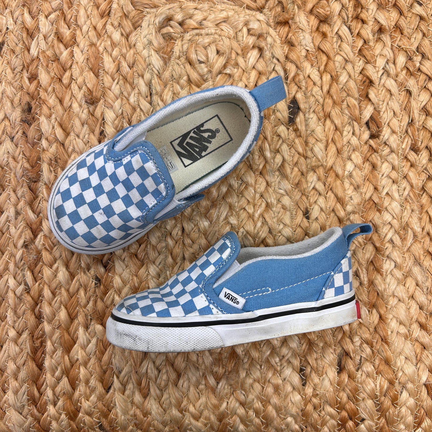 Blue & White Checkered Slip Ons