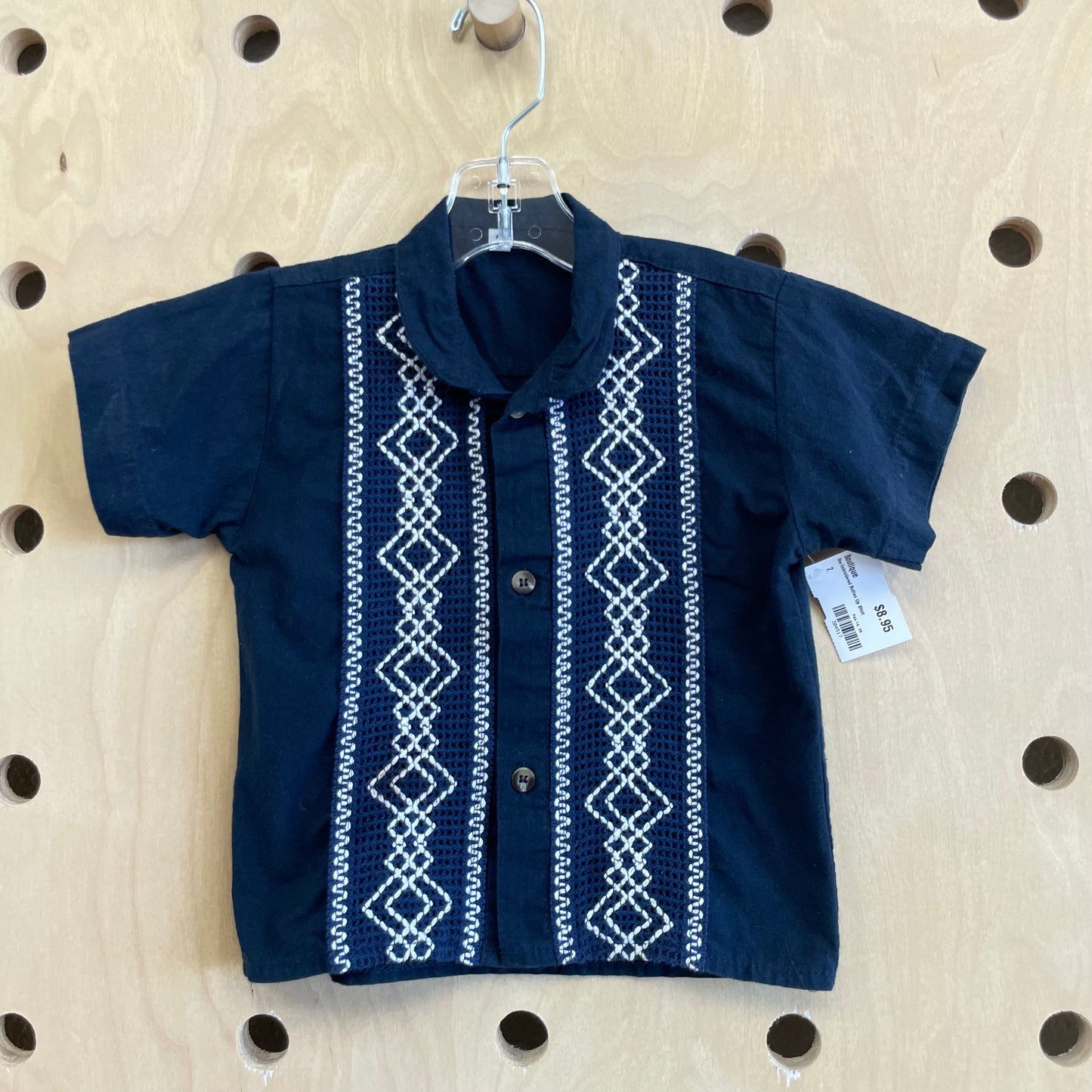 Blue Embroidered Button Up Shirt