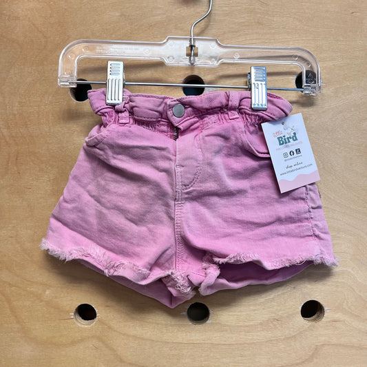 Pink Paperbag Waist Denim Shorts