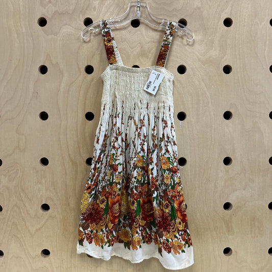 Cream Smocked Floral Dress