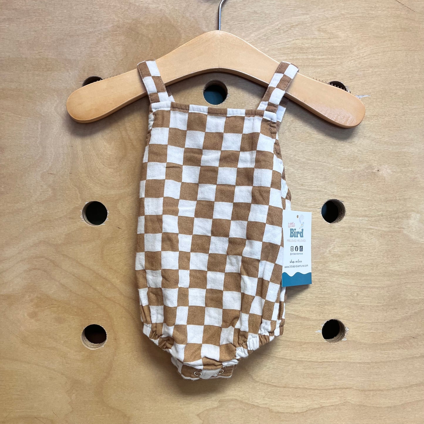 Organic White/Brown Checkered Romper