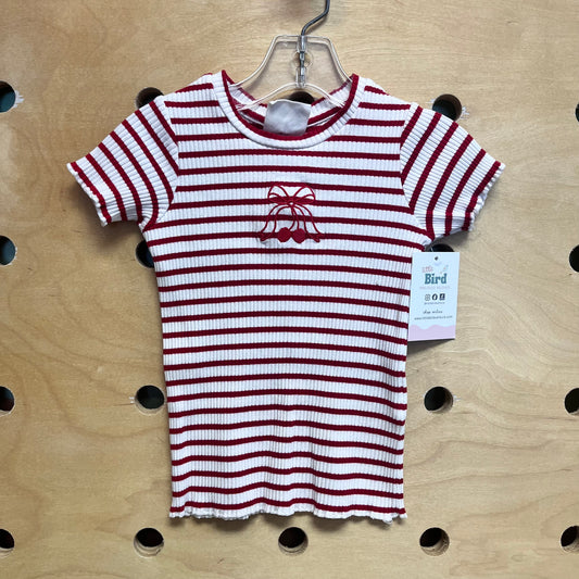 Red/White Striped Embroidered Bow Tee